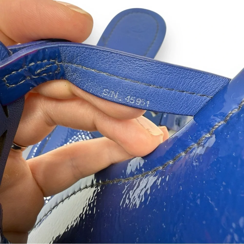 Tory Burch Nautical Blue Patent Leather Miller Thong Sandals 9 Women’s - Picture 8 of 11